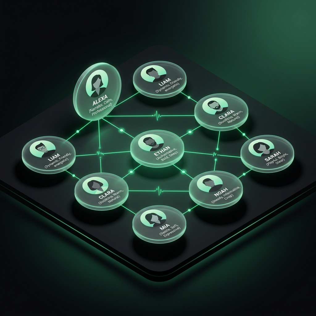 AI voice selection grid with personas